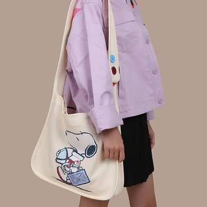 31*36*6Cm Snoopy Cartoon Cute Canvas Shoulder Bag Kawaii Anime Fashion All-Match Large Capacity Messenger Bag for Girls Gifts