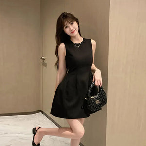 Korea Elegant Vest Dresses Intellectual Simple Sleeveless Dress Office Ladies Temperament Mini Dress Women's Clothing Summer New