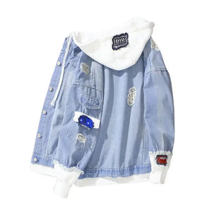 2022 New Spring Autumn Hooded Denim Jacket Women Hip Hop Jeans Coat Female Jean Jacket Casual Bomber Streetwea Jacket Outerwear