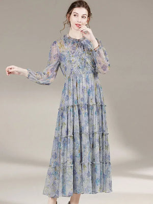 100% Real Mulberry Silk Dress Spring 2024 New High-end Floral Dress Women Clothing Elegant Maxi Dresses For Women Vestido Zm3320