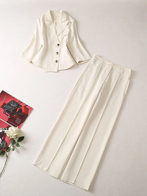 High Quality Women'S Designer Fashion Summer New Suit Coat Long Pants Milky White Party Gorgeous Chic Elegant Women's sets