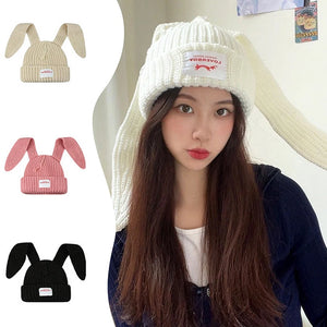 Beanie Long Ear Hat Crochet Knitted Hat Cute Bunny Hat Rabbit Ears Hats For Women Winter Warm Hats Warm Caps