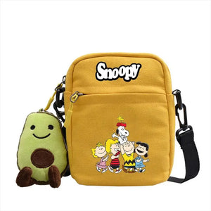 Snoopy Cartoon Four Colours Canvas Small Square Bag Men and Women Students High Value Anime Printing Shoulder Slanting Cross Bag