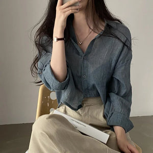 Trendy Shirt Blouse Simple Thin Pure Color Anti-UV Shirt Anti-fade Shirt Top Women Solid Color Sun Protection