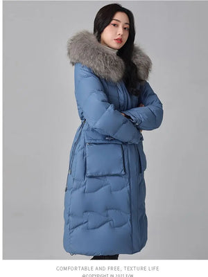 Spot Real Fur Collar Winter Women's Big Fluffy Down Coat Female Oversized Thicker Warm Down Jacket Hooded Down Parkas wy1022