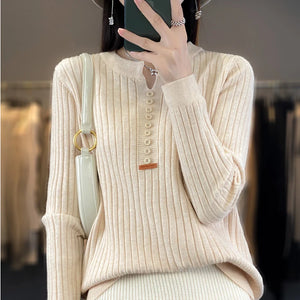 Women's Sweater Autumn/Winter New Solid Color Knitwear V-Neck Pullover Ladies Clothes Fashion Blouse Korean Style Loose Tops