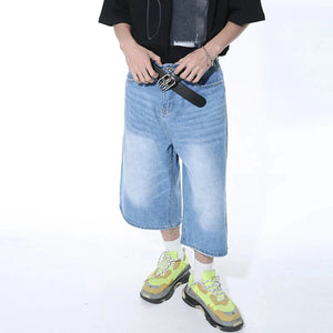 IEFB Casual Male Jeans Wide Leg Denim Shorts Contrast Color Male Fashion Washed 2024 Summer New Fashion Loose Knee Length 9A8825