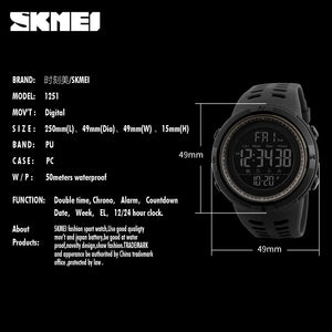 SKMEI 1251 Multifunction Watches Alarm Clock Chrono 5Bar Waterproof Digital Watch reloj hombre Outdoor Men Sport Watch