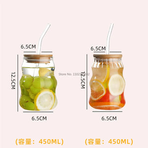 450ml Transparent Glass Cup with Reusable Straw Coke Cup  Water Juice Glass Beer Can Coffee Mug Drinkware Kitchen Accessories