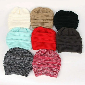 Women Winter Stretch Crochet Knitted Hat Messy Bun Ponytail Beanie Holey Warm caps