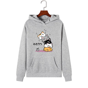 Women's Kawaii Cat Hoodies, Hooded Sweatshirt, Warm Streetwear, Cute Cartoon Hoodies, Plus Size, Fashion, Autumn, Winter