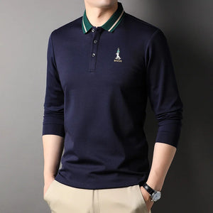 Top Grade New Fashion Brand Mulberry Silk 5.2% Designer Polo Shirts For Men Luxury Plain Casual Long Sleeve Tops Mens Clothes