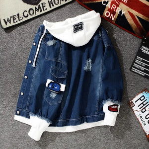 2022 New Spring Autumn Hooded Denim Jacket Women Hip Hop Jeans Coat Female Jean Jacket Casual Bomber Streetwea Jacket Outerwear