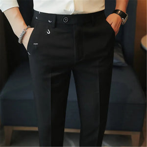 Men Dress Suits Pants Ankle Length Slacks Slim Fit Elegant Men's Formal Trousers Costume Homme Social Trousers Male Clothes 2023