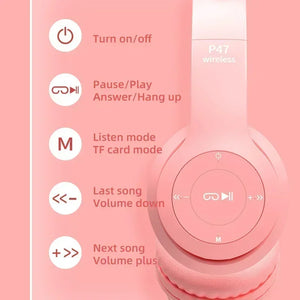 Hot P47M Wireless Headphone Flash Light Cute Cat Ears Fone with Mic Control LED Stereo Music Helmet Phone Bluetooth Headset Gift