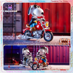 Original Snoopy And Motorcycle Themed Blind Box Cute Snoopy Anime Figures Mystery Box Kawaii Desktop Decor Collection Toys Gift