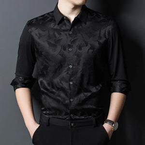 100% Real Nature Silk Clothing Luxury Black Boss Shirts Business Social Elegant Clothes Mens Dress Gentlemen Blouse Large Size