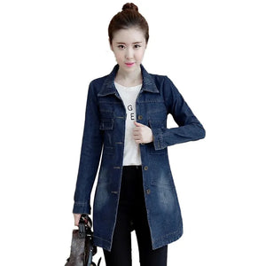 2024 New Autumn Winter Korean Denim Jacket Women Slim Long Base Coat Women's Frayed Navy Blue Casual Female Jeans Jackets Coats