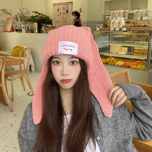 Beanie Long Ear Hat Crochet Knitted Hat Cute Bunny Hat Rabbit Ears Hats For Women Winter Warm Hats Warm Caps