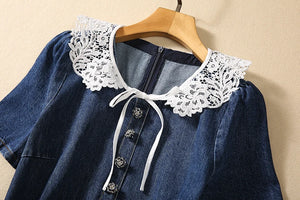 MIUXIMAO 2023 Elegant and Pretty Women's Dresses Fashion Short Sleeve  Retro Diamond Buttons Denim Dress Women Female Dress