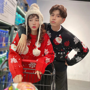 Christmas Attire Knitted Sweaters Thickened Round Neck Winter Sweaters Santa Claus Autumn and Winter Couple Outfit