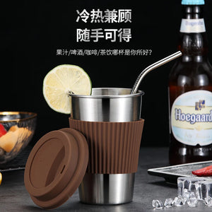 Reusable Coffee Stainless Steel Mug Creative Metal Japanese Style with Lid High Capacity Thermic Taza De Cafe Drinkware