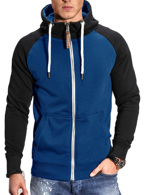 Mens Relaxed Fit Color Block Zip Up Hoodie Soft Slight Stretch Fabric Long Sleeve Placket Design Lining Hand Washable