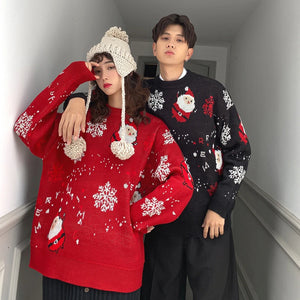 Christmas Attire Knitted Sweaters Thickened Round Neck Winter Sweaters Santa Claus Autumn and Winter Couple Outfit