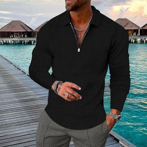 Color 3D Print Polo Zipper Long Sleeve Shirt for Men Button Down Fashion Shirt