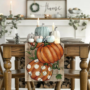 Polka Dot Pumpkins Vine Fall Table Runner Seasonal Autumn Thanksgiving Kitchen Dining Tablecloth Decoration for Home Party Decor