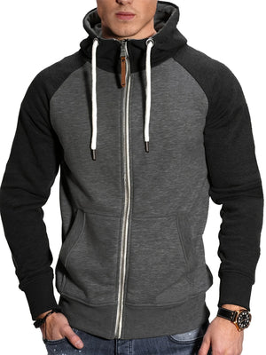 Mens Relaxed Fit Color Block Zip Up Hoodie Soft Slight Stretch Fabric Long Sleeve Placket Design Lining Hand Washable