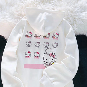 Sanrio Anime Cute Printed Hoodies Women Cartoon Hello Kitty Y2k Korean Students Loose Sweatshirt Fashion Sweet Cardigan Clothing