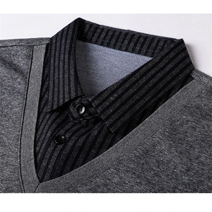 2022 New Fake Two Piece Polo Shirt for Men Long Sleeve Solid Autumn and Winter Clothing Luxury Designer Clothes Men Polo Shirt