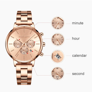 Fashion Women Watch Simple Style Multifunctional Dial Calendar Stainless Steel Waterproof Luxury Quartz TOP Ladies Wrist Watch