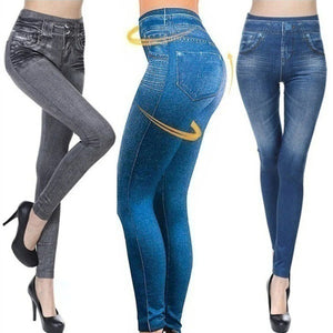 Slim Women Leggings Faux Denim Jeans Leggings Fashion Fitness Leggings High Waist Pencil Pants Skinny Female Workout Running