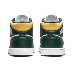 Original Air Jordan 1 Mid Seattle Supersonics High Top Retro Basketball Shoes Men's White Green Yellow Sneakers 554724-371