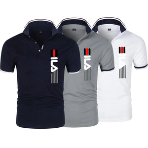 Summer 2024 New Men's Roll-Neck Polo Shirt Printed Embroidery Short Sleeve Casual Business Breathable Fashion Slim Fit Men's Pol