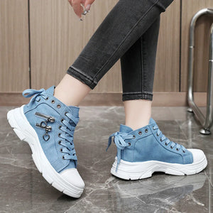 Women Plus Sizes Sneakers High Top Female Denim Canvas Shoes Woman Girls Students Canvas Shoes for Women Lace Up Platform Shoes