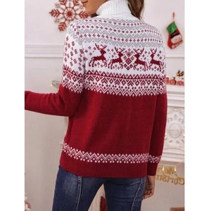 2023 Autumn Winter New European and American Christmas High Neck Knitted Pullover Sweater Women's Top Coat Beautiful Festivals