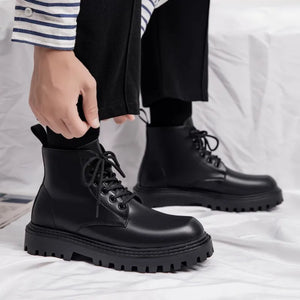 High Top Doc Martens Men's Summer Black English Cargo Leather Boots, Men's Premium Sense, Full Side Zipper Riders Riding Boots