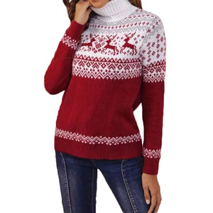 2023 Autumn Winter New European and American Christmas High Neck Knitted Pullover Sweater Women's Top Coat Beautiful Festivals