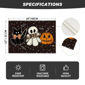 Polka Dot Ghost Pumpkin Cat Boo Halloween Placemats Set of 4, 12x18 Inch Seasonal Fall Table Mats for Party Kitchen Dining Decor