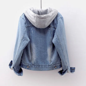 Pop Plus size 5XL Women Coat Short Denim Jacket Autumn Fashion Hooded Bomber Jacket Causal Detachable Hat Female Denim Coat P120