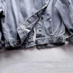 Blue Deconstructable Hooded Turn-down Collar Denim Jacket Women Loose Button Patchwork Outwear Jean Coat Female