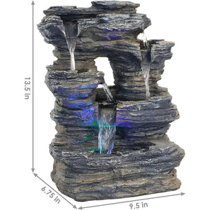 5-Stream Rock Cavern 13.5-Inch Tabletop Water Fountain with LED Multi-Colored Lights - Electric Submersible Pump