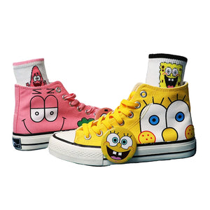 Summer new student Spongebob Squarepants High top canvas shoes cute girl cartoon street sneakers