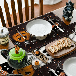 Polka Dot Ghost Pumpkin Cat Boo Halloween Placemats Set of 4, 12x18 Inch Seasonal Fall Table Mats for Party Kitchen Dining Decor