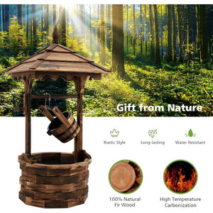 Outdoor Fountain, Outdoors Wooden Water Fountains with Electric Pump, 5 Adjustable Waters Flow Rates, Water Bucket Fountain