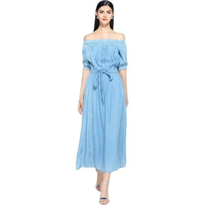 2023 new summer casual slim dress women elegant slash neck half sleeve denim dresses vestidos de verano women clothes 2019