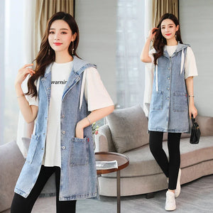 2024 New Top quality Spring Autumn Women vest  denim Female jacket Fashion long Sleeveless Waistcoat sherpa vest